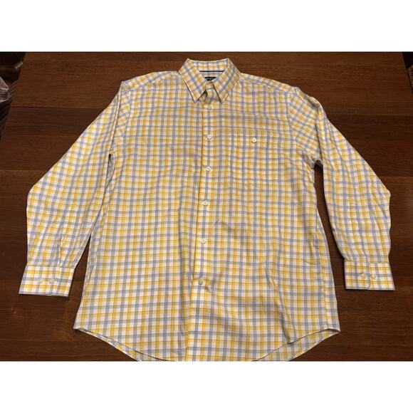 Large Orvis Wrinkle Free Button Down Shirt Yellow Check Windowpane Long Sleeve - Picture 3 of 13